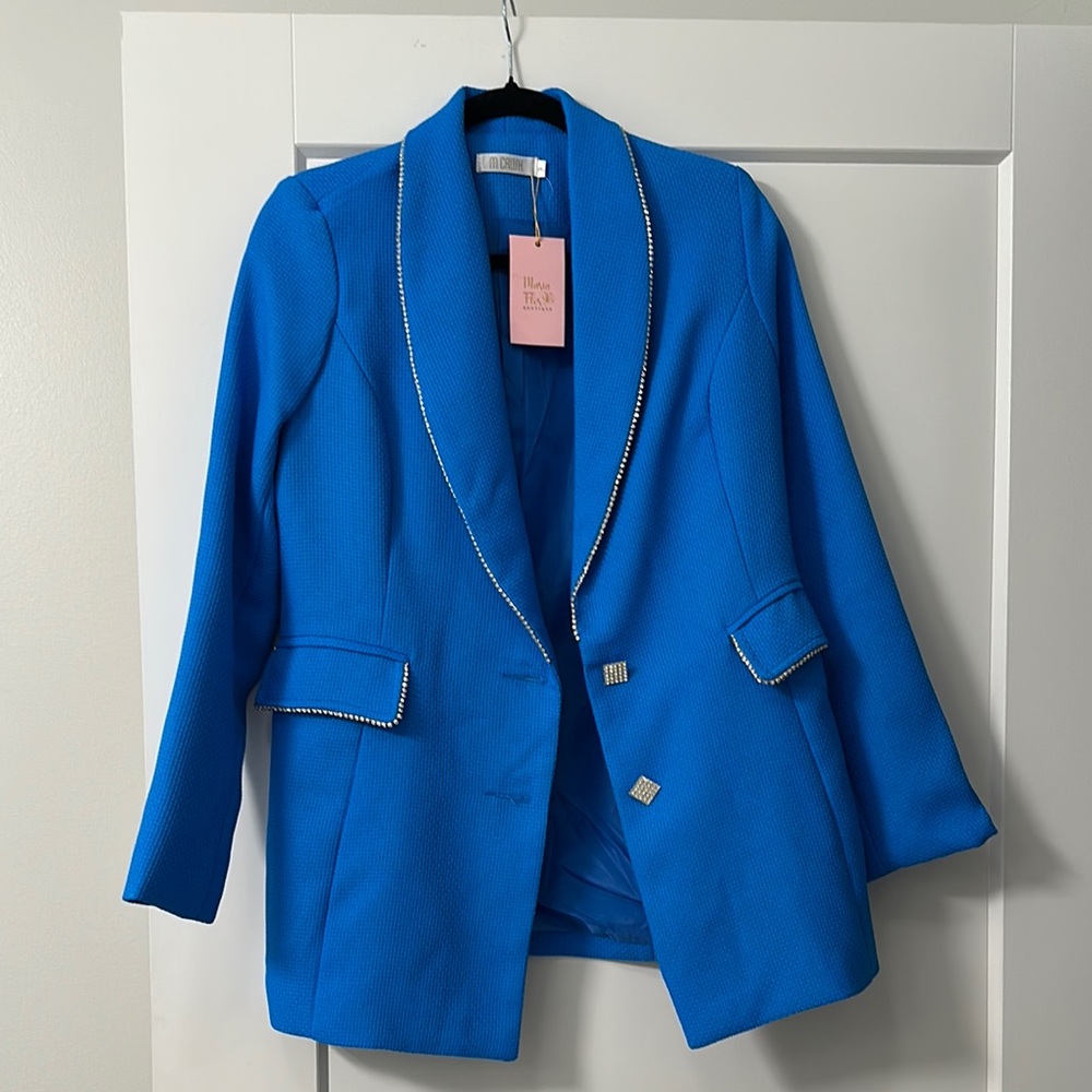 Zara Blue and Silver Blazer Modern Tailored Suit Jacket